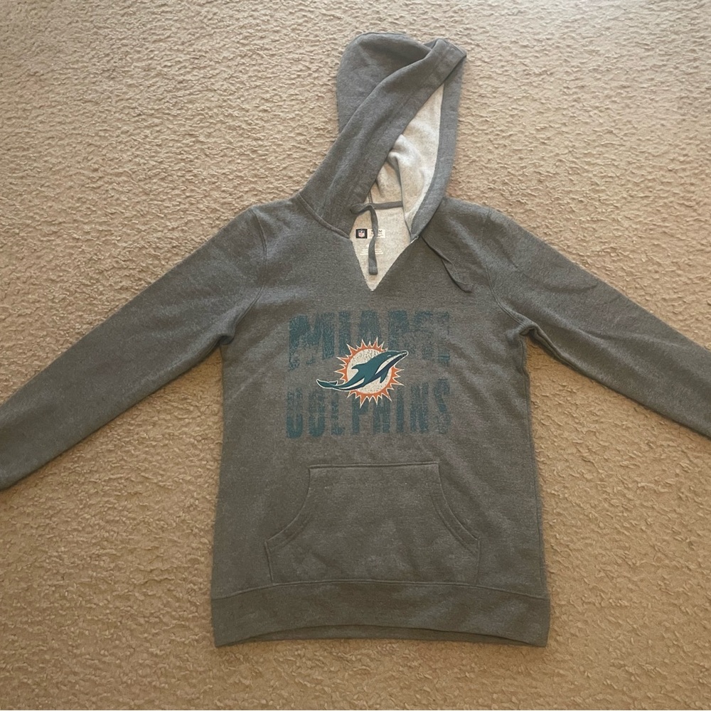 NFL Miami Dolphins Pullover Hooded Sweatshirt Gray Teal